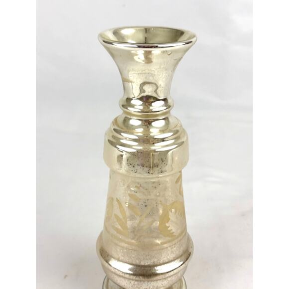 Antique Victorian Silver Hand Blown Mercury Glass Vase Floral Design 9" Tall - Picture 10 of 16